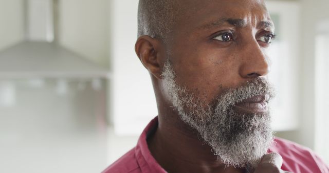 Contemplative Mature Man with Gray Beard in Soft Indoor Light - Download Free Stock Images Pikwizard.com