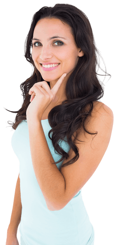 Transparent Smiling Woman Thinking with Long Hair