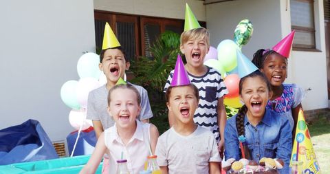 Joyful Children Celebrating Outdoor Birthday Party - Download Free Stock Images Pikwizard.com