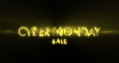 Glowing cyber monday sale neon text on black background