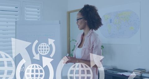 African American Woman Presenting on Global Business Concepts