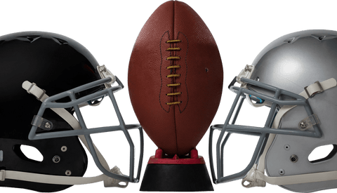 Transparent american football helmet and ball trio separate focal points