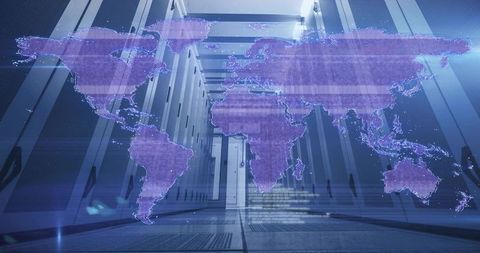 Holographic World Map in Futuristic Data Center