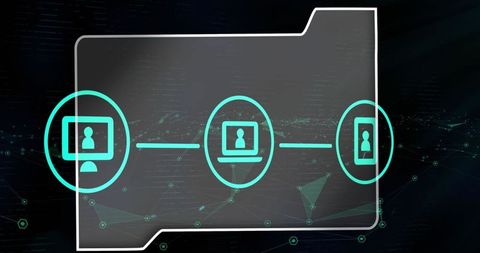 Digital network connections with file sharing icons on black background