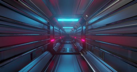 Futuristic Industrial Tunnel with Pink and Blue Lights