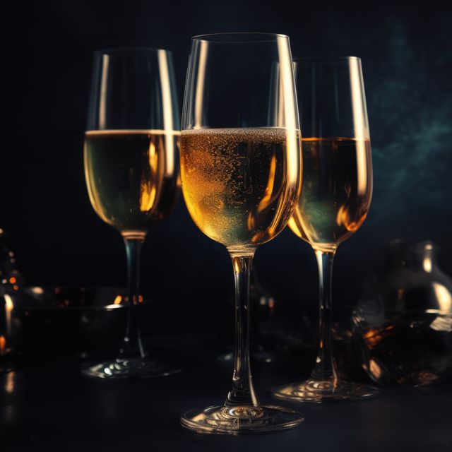 Elegant Champagne Glasses with Sparkling Wine in Dim Lighting - Download Free Stock Images Pikwizard.com