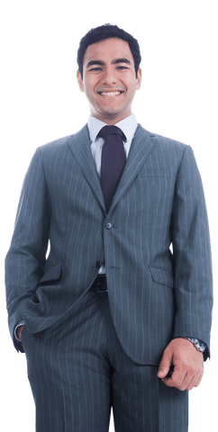 Transparent Smiling Biracial Businessman in Pinstripe Suit