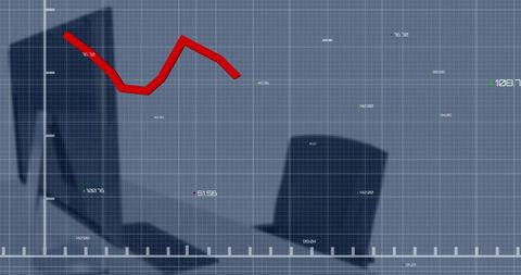 digital interface with declining graph overlay in office environment - Download Free Stock Images Pikwizard.com