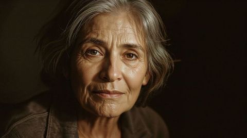 Gazing old people against dark background