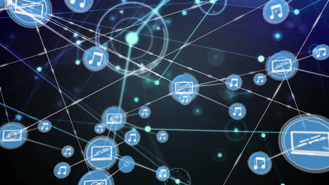 Digital Network with Music and Computer Icons