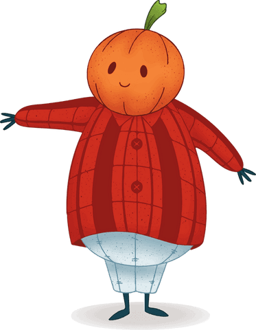 Whimsical pumpkin-headed figure on transparent background