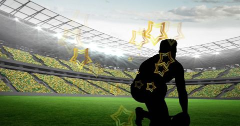 Rugby Silhouette with Stars in Stadium Atmosphere