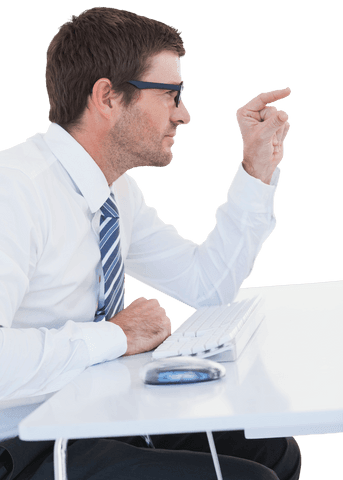Transparent Businessman Pointing at Desk Display Modern Focus - Download Free Stock Videos Pikwizard.com