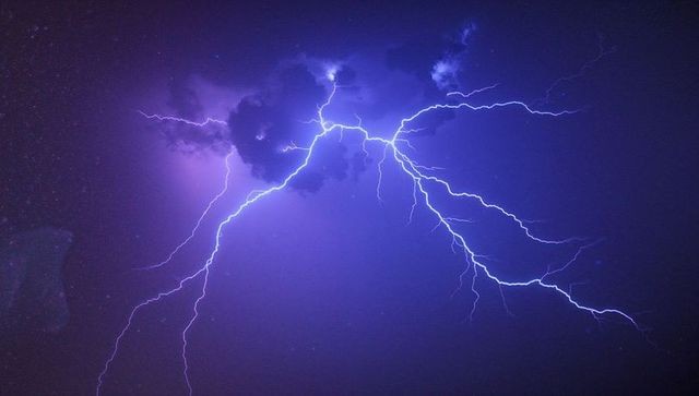 Vivid Forked Lightning Striking Night Stormy Sky