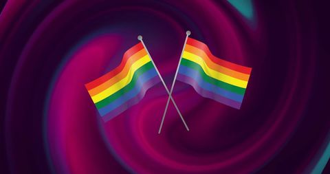 Crossed Rainbow Flags with Vibrant Abstract Background