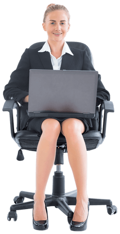 Transparent Businesswoman on Swivel Chair Using Laptop