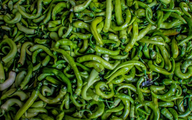 Bright, fresh green peppers piled together, commonly seen at local markets and farmers' stands. Ideal for use in food-related articles, agricultural promotion materials, healthy eating campaigns, recipe content or culinary blogs. Showcasing fresh, natural produce provides visual appeal and an inviting sense of farm-to-table freshness.