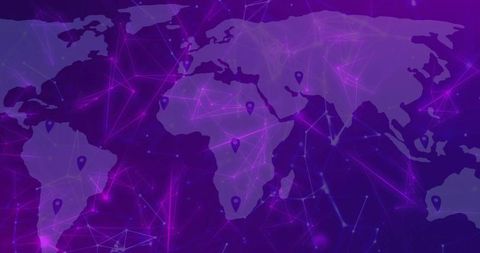 Neon World Map with Data Nodes and Digital Connectivity