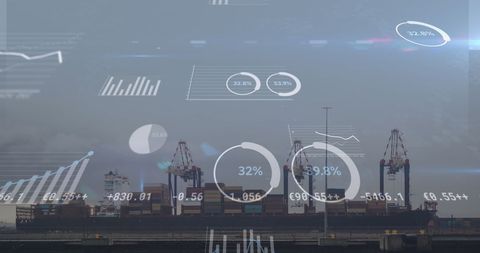 Global trade analytics over port with digital interface