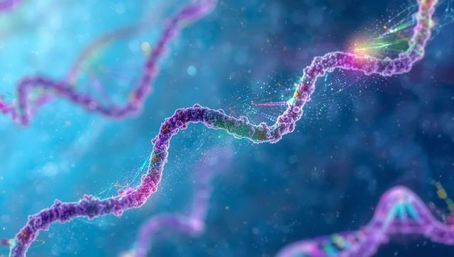 3D Nucleic Acid Strand in Cellular Environment with Glowing Nodes