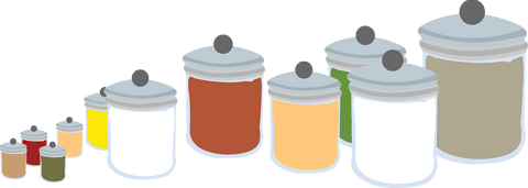 Transparent Multicolored Jars for Spice and Food Storage