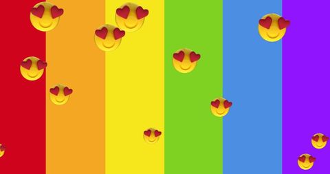 Colorful Heart Emojis on Vibrant Rainbow Stripes
