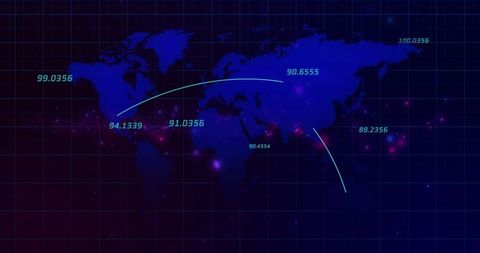 Global Map with Data Connections and Illuminated Nodes