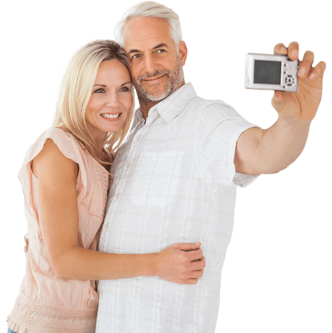 Happy Mature Couple Taking Transparent Selfie Photo