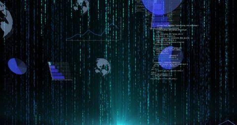 Futuristic Digital Interface with Streaming Code and Analytics Elements
