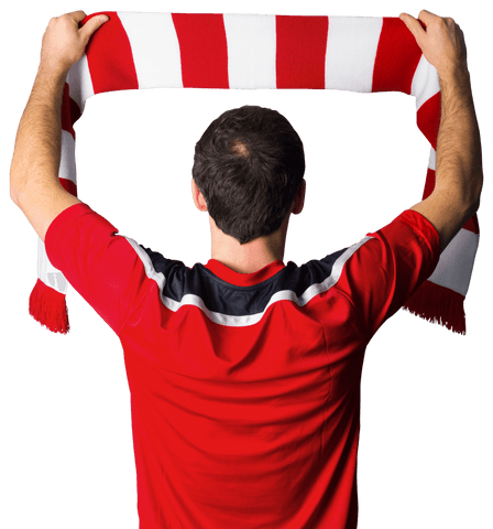 Football Fan in Red Holding Team Scarf Transparent Background