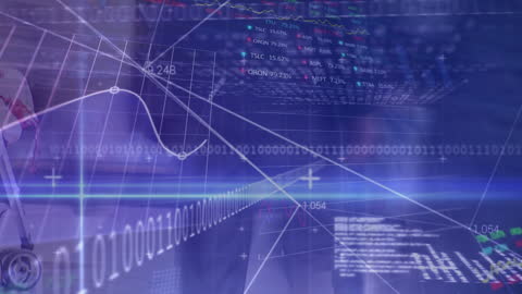 Futuristic Data Processing With Graphs Overlay and Walking People