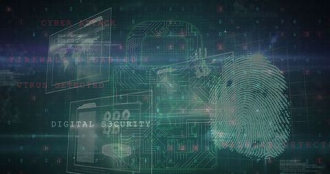 Digital Padlock with Circuit and Fingerprint Representing Cybersecurity