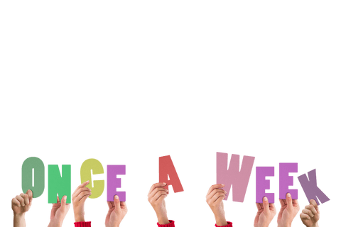 hands holding colorful once a week text on transparent background - Download Free Stock Videos Pikwizard.com