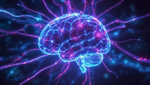 Pulsing neon brain neural network futuristic technology