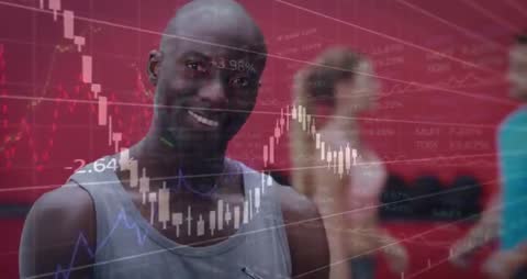 Gym Client in Discussion with Chart Overlay Showing Growth