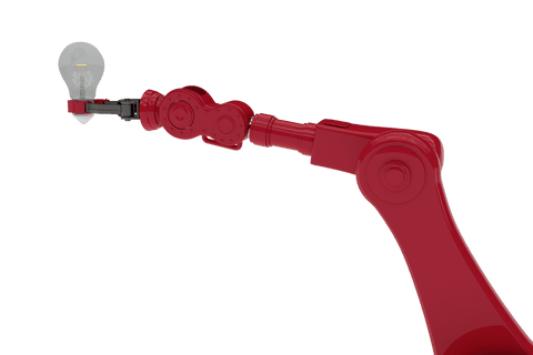 transparent red robot arm holding lightbulb symbolizing innovation - Download Free Stock Videos Pikwizard.com