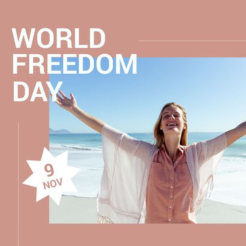 World Freedom Day Celebration with Joyful Woman on Beach