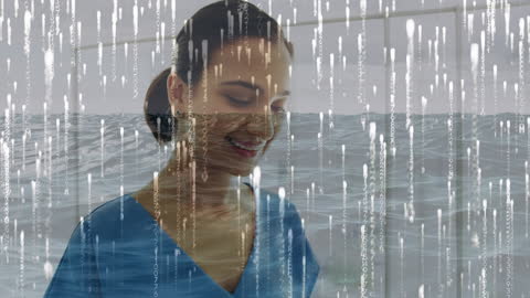 Innovative Healthcare Technology with Smiling Doctor and Data Overlay