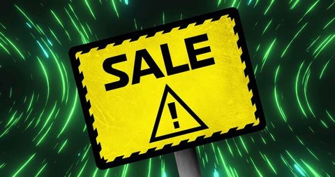 Dynamic sale sign with vibrant green streaks background