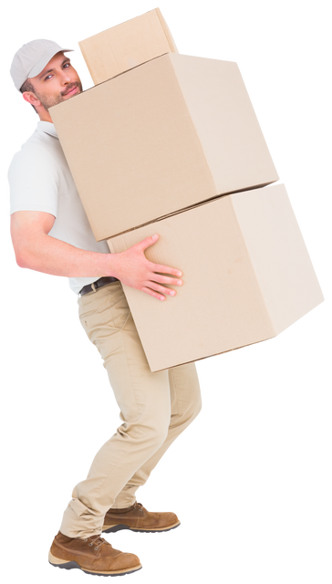 Efficient Delivery Man Carrying Heavy Stack of Boxes Transparent - Download Free Stock Videos Pikwizard.com