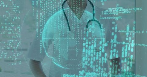 Medical Professional with Holographic Technology in Futuristic Healthcare