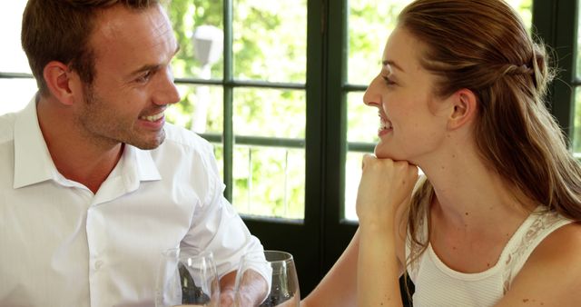 Smiling Couple Enjoying Romantic Dinner - Download Free Stock Images Pikwizard.com