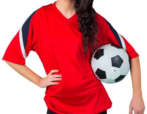 Confident Female Athletes with Soccer Ball on Transparent Graphic