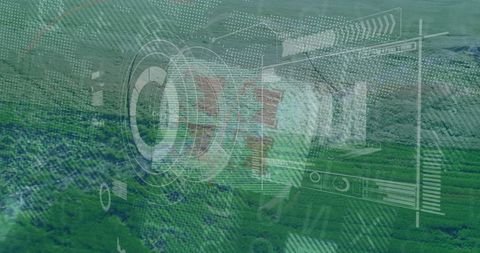 Futuristic HUD Interface Over Farmland Exploration