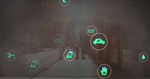 Eco-friendly lifestyle in urban environment with sustainable icons