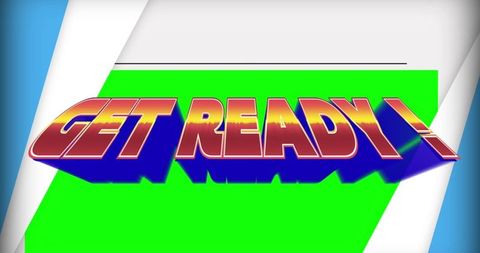 Vibrant retro game font with geometric background