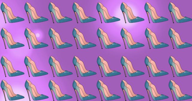 Repeating Blue High Heeled Shoes on Vibrant Purple Backdrop - Download Free Stock Images Pikwizard.com