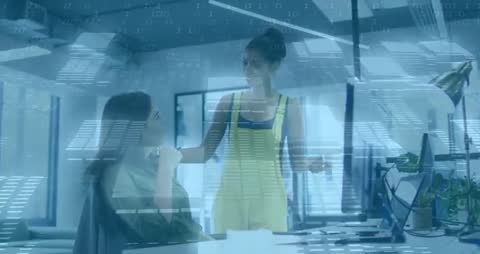 Business Team Collaborating in Modern Office with Digital Interface