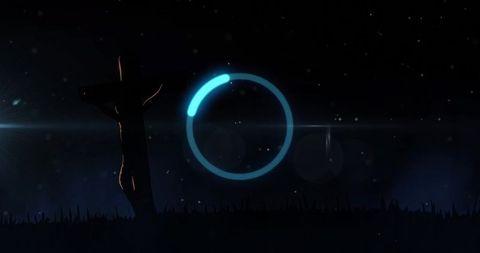 Turquoise Progress Indicator with Silhouette Under Starry Night