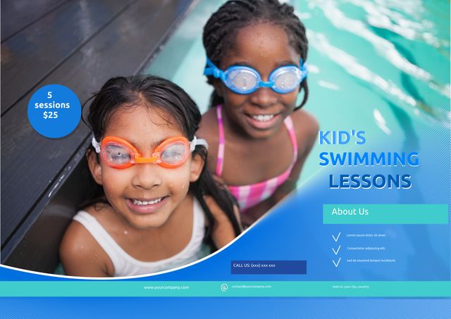 Joyful Kids in Swim Gear Promoting Summer Camp Swimming Lessons - Download Free Stock Templates Pikwizard.com